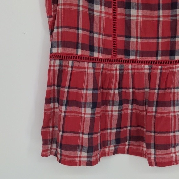 Maeve Red White Black Plaid‎ Short Sleeve Peplum Blouse Size Small - Picture 7 of 12